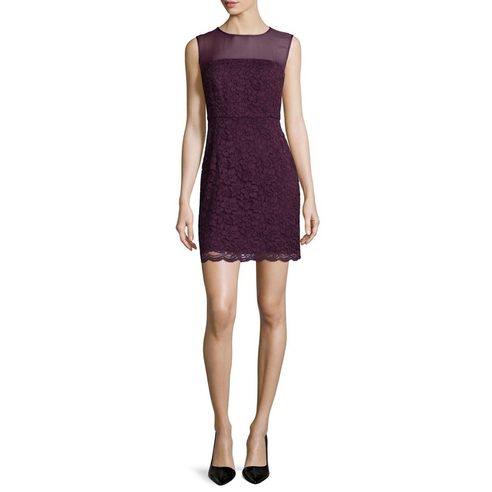 Diane Von Furstenberg Women's Nisha Lace Sheath Dress Sheer Illusion Maroon 4